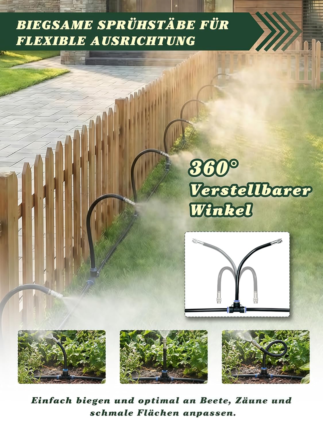 Bewässerungssystem Garten bewässerung 20 m Tropfbewässerungssystem, Gartenbewässerungssystem Gewächshaus, 25 Biegsames Nebelrohr, für Garten, Gewächshaus, Terrasse, Balkon – Bild 5