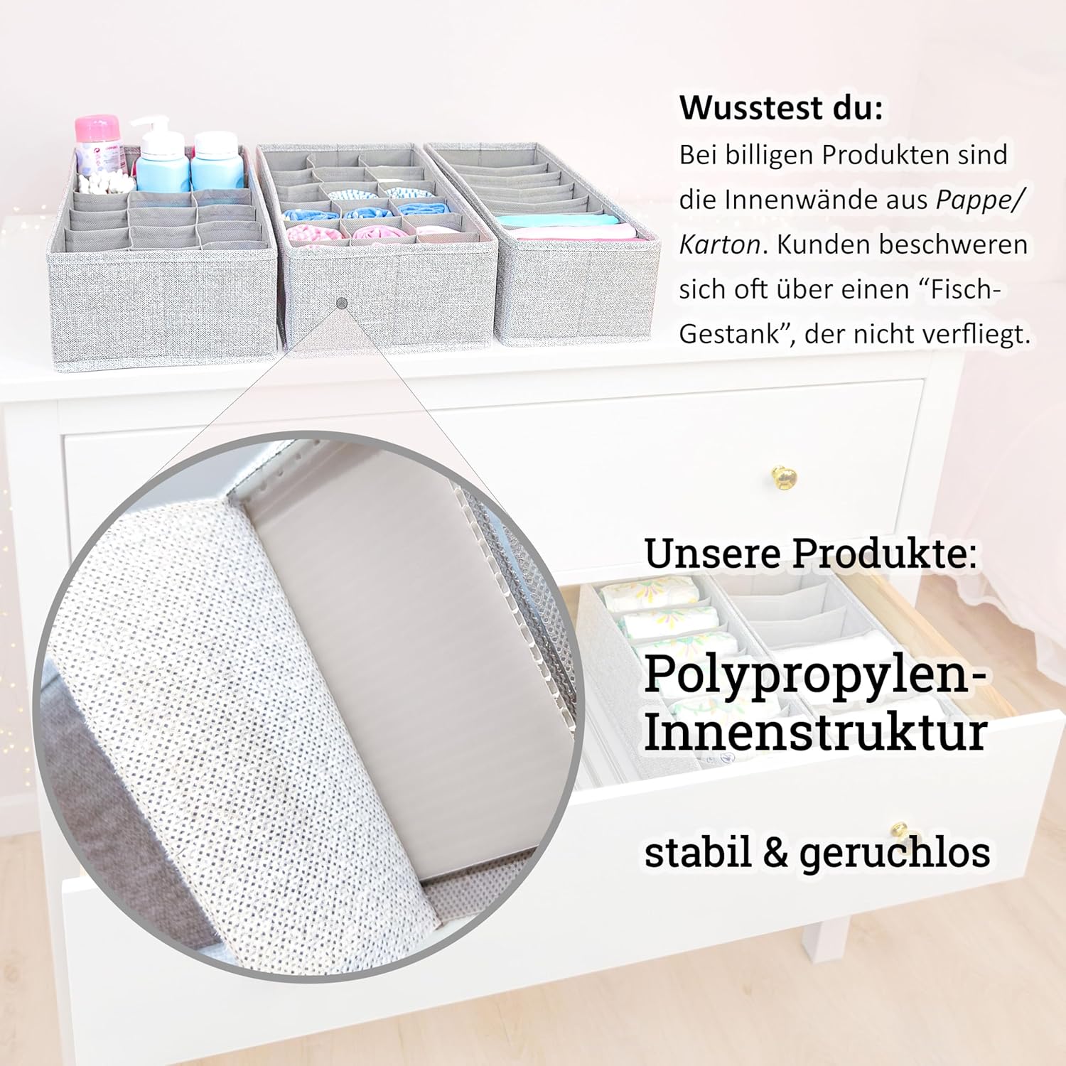 SIMPLE JOY® HEMNES Organizer, Schadstoffgeprüft, DAS ORIGINAL; Stabiler Boden; Schubladen Ordnungssystem für Wickelbedarf, Kinderkleidung, Socken, Unterwäsche; 5er Set, passgenau für ikea Kommode – Bild 5