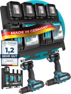 Wandhalterung für Makita Akkus & Ladegeräte [Made in Germany] Akkuhalter mit Premium Montagematerial - Makita Wand Halterung Ladegerät - Akku Wandhalterung für Ordnung & System