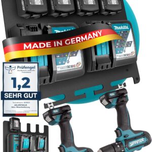 Wandhalterung für Makita Akkus & Ladegeräte [Made in Germany] Akkuhalter mit Premium Montagematerial - Makita Wand Halterung Ladegerät - Akku Wandhalterung für Ordnung & System