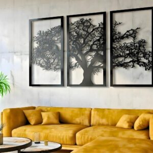VAILLA ® Baum des Lebens Wanddeko, Wandbild aus Holz, Wand deko in Schwarz Gold, Home Wall Art Dekoration, Wandaufkleber 3D, Moderne Deko, Bilder für Zuhause Büro Schlafzimmer, Wohnzimmer (Baum 1)