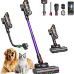 Fieety Akku Staubsauger 600W/50kPa/65Min, Staubsauger Kabellos mit Tierpflegebürste, 1M Schlauch, Wandladestation, 8-Schicht-Filtration Aromatherapie Ultraleise für Tierhaare, Teppich, Hartböden, Auto