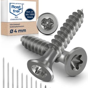 Holzschrauben Torx Schrauben 4x25 Edelstahl V2A rostfrei Spanplattenschrauben für Holz Teilgewinde 4mm stark 25mm lang 100 Stück Edelstahlschrauben Holz A2
