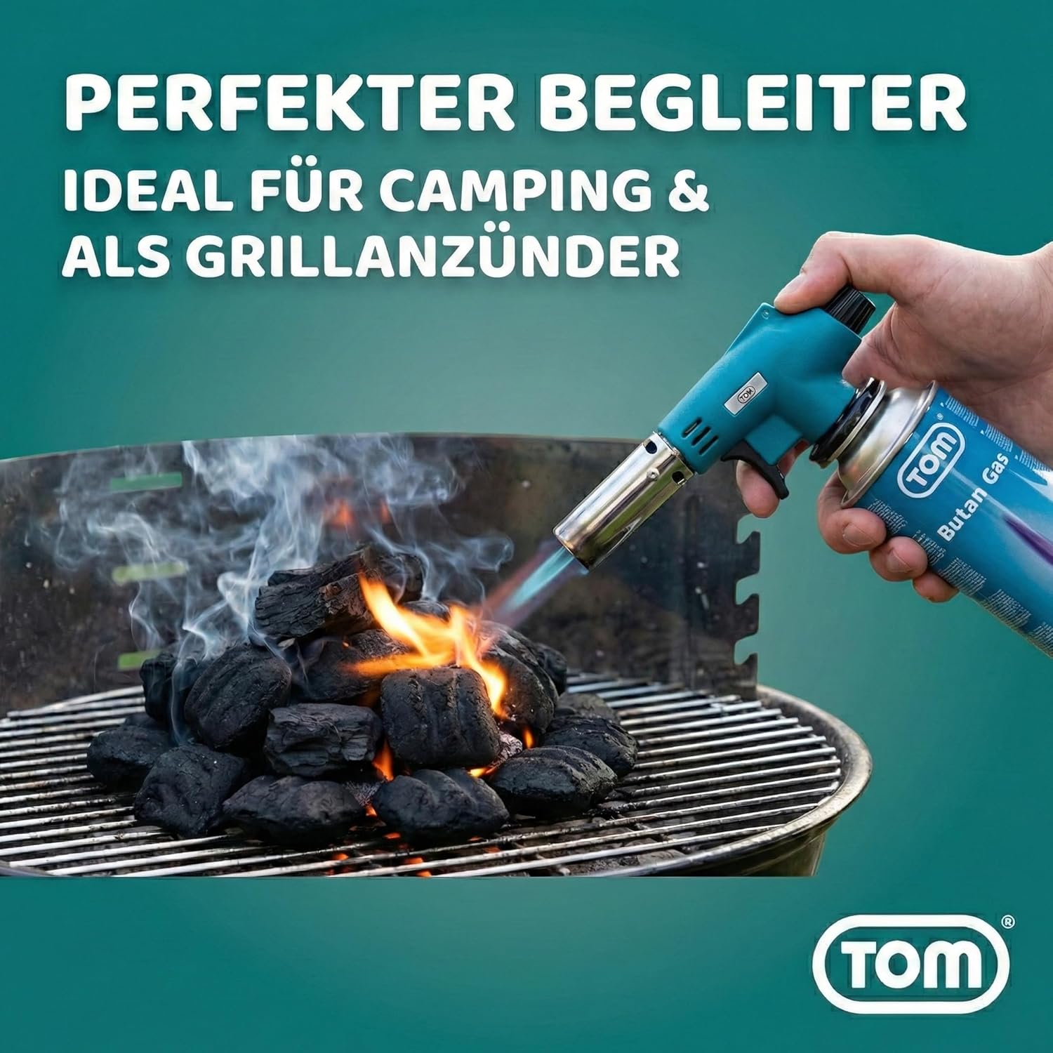 TOM Gasbrenner – Brenneraufsatz - Gaskartuschen mit Bajonettverschluss MSF-1A für Werkstatt, Garten, Küche & Co. – 1300°C – Piezozündung – Lötbrenner – Bunsenbrenner (Gasbrenner mit 4 Gaskartuschen) – Bild 4