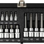 Hoteche Steckschlüsselsatz 1/4"&1/2"DR. Torx Bit Socket Set, Chrom-Vanadium-Stahl, CNC-gefräste Bits, rostfrei, 18-teilig