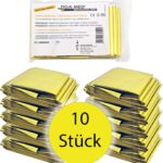 Tiga-Med 10x Rettungsdecke | 10 Stück | für Erste Hilfe, Auto, Notfall, Camping, Survial, Deko | Gold/Silber | 210x160cm | Rettungsfolie CE