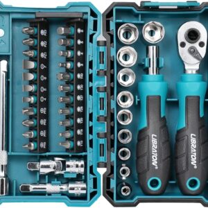 LIBRATON 37-tlg. 1/4 Zoll Ratschenkasten Mini Steckschlüsselsatz mit Bits, 4-13mm Stecknuss, Magnet-Antriebsgriff, Verlängerungen und Kardangelenk, Mit Aufbewahrungskoffer für DIY & Autoreparatur
