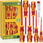BLOSTM VDE Schraubendreher Set Elektriker - 7-teilig Elektriker Schraubendreher Isoliert bis 1000V mit Gehärtete Black-Point-Spitzen und Ergonomischem Anti-Roll-Design (7 PCS)