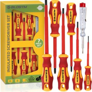 BLOSTM VDE Schraubendreher Set Elektriker - 7-teilig Elektriker Schraubendreher Isoliert bis 1000V mit Gehärtete Black-Point-Spitzen und Ergonomischem Anti-Roll-Design (7 PCS)