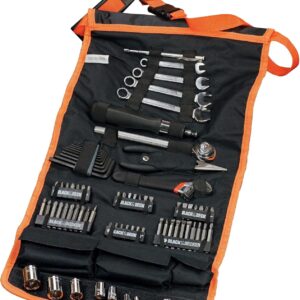 BLACK+DECKER Auto Zubehör-Set 77-teilig mit Drehmomentschlüsseln fürs Auto, Schraubendreher-Set Bit-Set für Auto Kfz Werkzeug-Set in einer Rolltasche mit Autowerkzeug-Zubehör - A7063