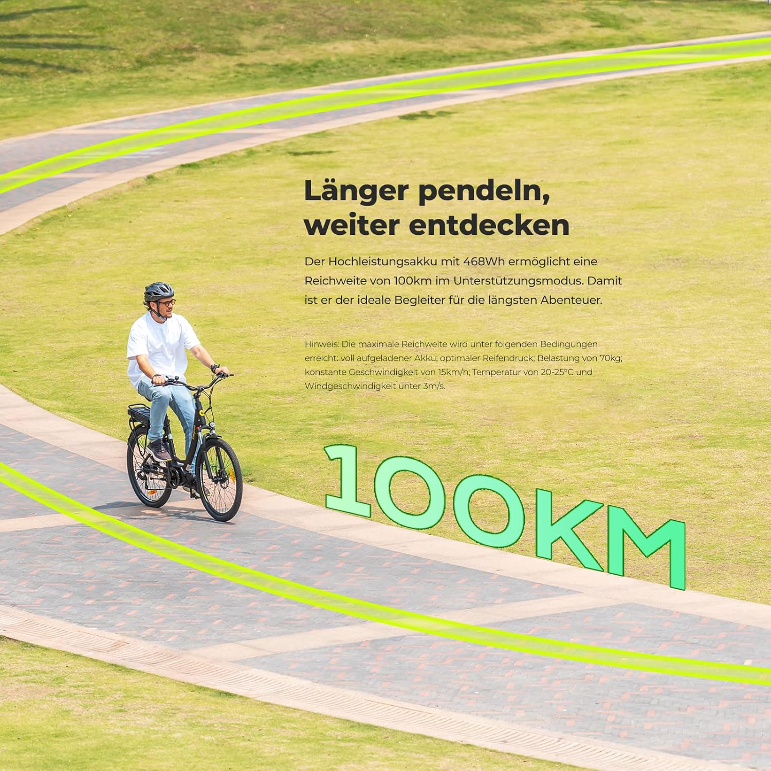 Eleglide C2 26 Zoll City E-Bike mit 70N.M Mittelmotor und 36V 13Ah Akku Pedelec Cityräder Elektrofahrrad, Max Geschwindigkeit 25km/h Max Reichweite 120km, Erwachsene Herren Damen Ebike – Bild 5