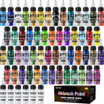 Airbrush Farbe, 54 Farben mit 6 Verdünner Airbrush Lack auf Wasserbasis, Sprühfertig, Acrylfarbe für Metall, Kunststoff-Modelle, Leinwand, Holz, 20 ml/Flasche