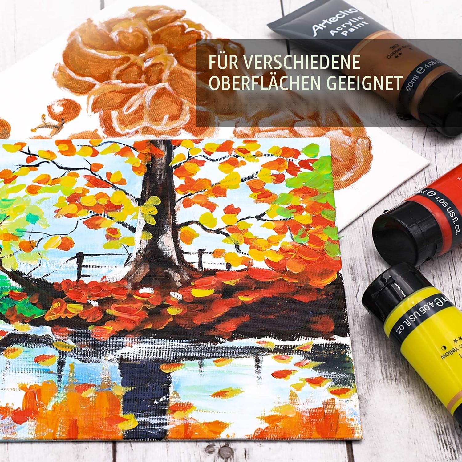 Artecho Acrylfarben Set Professional 20x120 ml, Acrylic Paint Set, Wasserfest und Lichtecht, Schnell Trocknend, Ideal für Leinwand, Holz, Stoff, Handwerk, Leder und Stein. – Bild 5