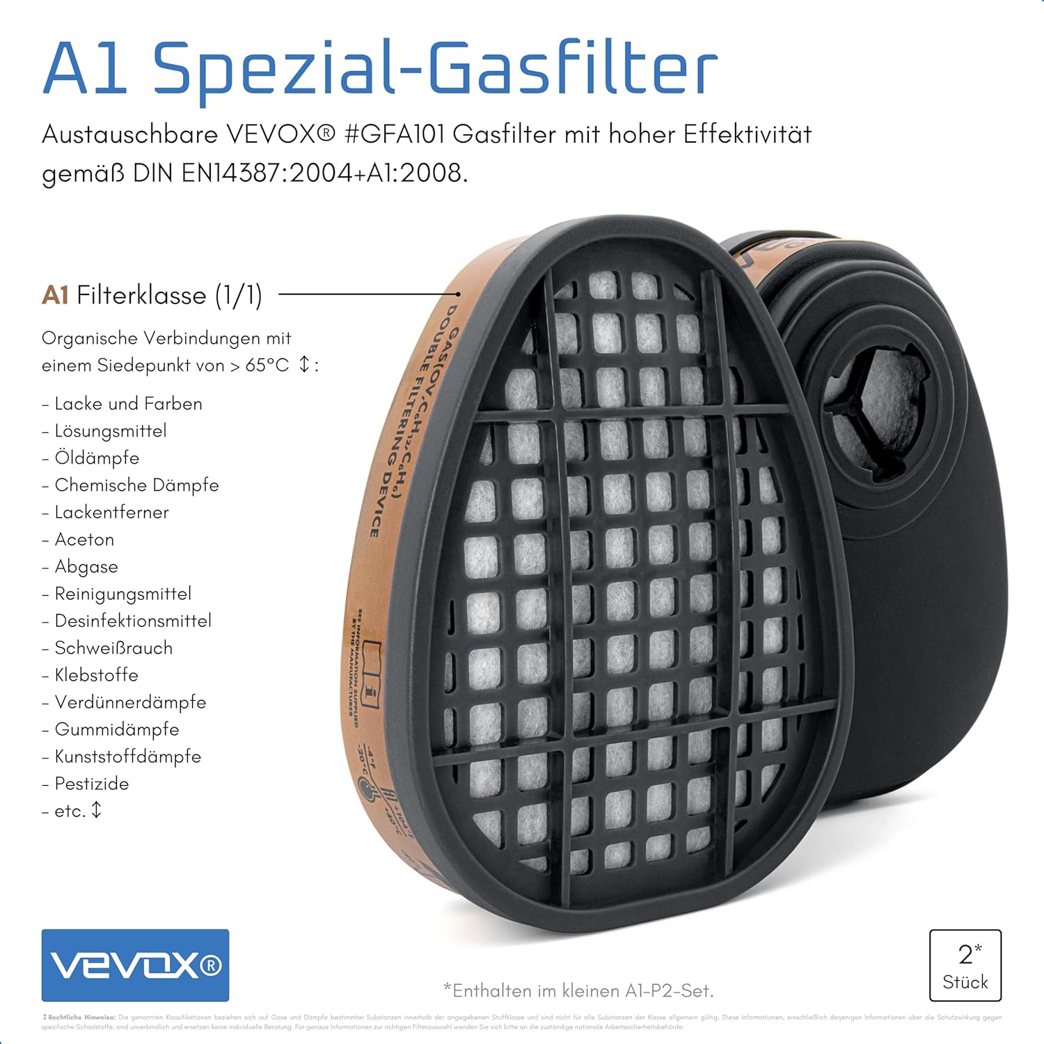 Atemschutzmaske – A1P2 Filter – Schutz gegen Feinstaub, Gase und Dämpfe – Zum Lackieren, Schleifen und Sanieren – Gasmaske, Staubmaske & Lackiermaske – inkl. 6x P2 und 2x A1 Filter – Bild 5