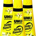 UHU Alleskleber flinke flasche, Glasklarer Alleskleber in der einzigartigen Flasche mit Drehklebekopf, 3 x 35 g