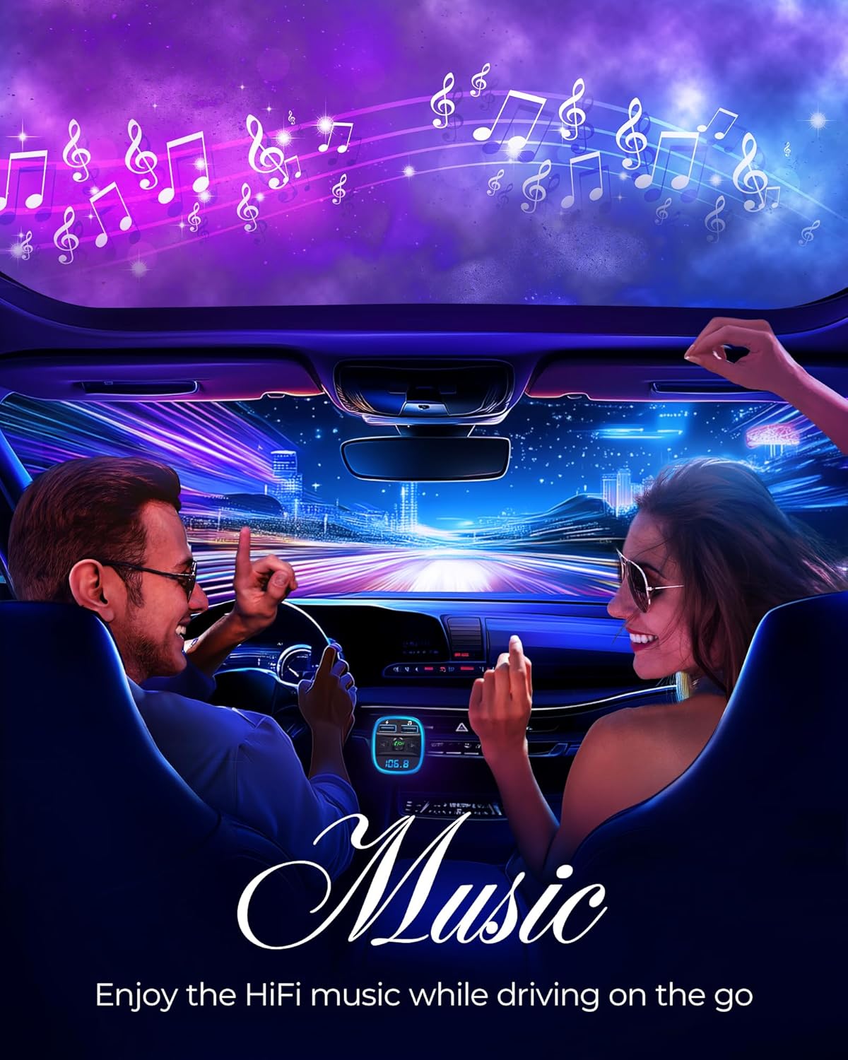 LENCENT Bluetooth FM Transmitter Auto, Musik Adapter für Auto Radio, KFZ Bluetooth Zigarettenanzünder Freisprechanlage, 2 USB Ports, Unterstützt SD-Karte USB-Sticks – Bild 2