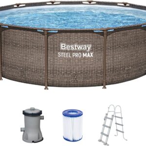 Bestway Steel Pro MAX Frame Pool-Set mit Filterpumpe Ø 366 x 100 cm, Rattan-Optik (Schokobraun), rund
