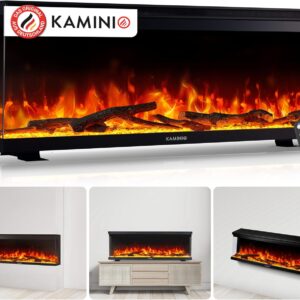 Elektrokamin LEA - Elektrischer 3-in-1 Kamin mit Panoramaview, Heizung, 3D-Flammeneffekt, 12 Flammenfarben, Fernbedienung (42 Zoll)