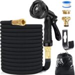 15M/50FT Flexibler Gartenschlauch, Wasserschlauch Dehnbar mit 8 Modi Wassersprühpistole, Adapter für 1/2' 3/4' Zoll und Wandhalterung, Schlauch Flexibel Bewässerung für den Außenbereich