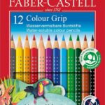Faber-Castell 112412 Colour Grip Buntstifte für Kinder, 12er-Buntstifte-Set, Malstifte mit Grip und dreieckigem Schaft, wasserlöslichen Pigmenten, leicht auswaschbar und bruchsicher, Schulsachen