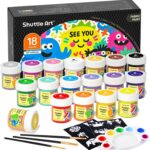 Shuttle Art Textilfarben Waschmaschinenfest 18x20ml Set | waschfest Stoffmalfarben inkl. Gold & Silber, 3 Pinsel & 12 Vorlagen| Für T-Shirt, Jeans & Stoffe | Zum Malen auf dunklen und hellen Stoffen