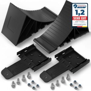 Unterlegkeile inkl. Halter [2er Set] mit Montagematerial - Bremskeile für Anhänger und Wohnwagen, Wohnmobil - Anhänger Unterlegkeile bis 1600kg Achslast