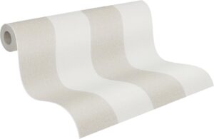 A.S. Création Pure Elegance Vliestapete mit Blockstreifen 0,53 x 10,05 m – Beige, Weiß - Streifentapete - 948342