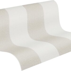 A.S. Création Pure Elegance Vliestapete mit Blockstreifen 0,53 x 10,05 m – Beige, Weiß - Streifentapete - 948342