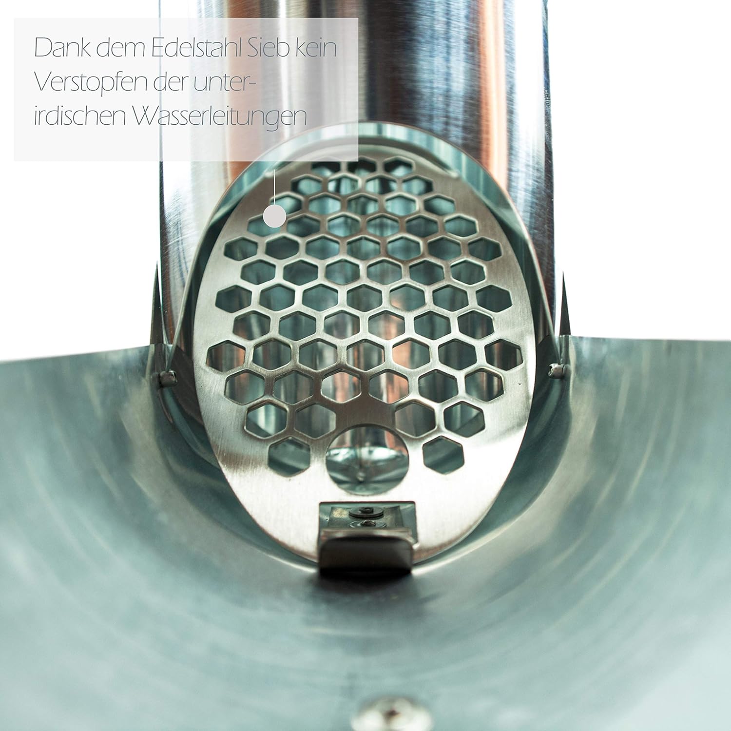 Zink Regenrohrklappe 100 mm mit Edelstahl Sieb - Titanzink Fallrohrklappe als Regenwassersammler, einfache Montage dank konischer Form & passgenauem Übergang – Bild 5