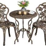 Yaheetech 3tlg. Bistro Set Balkonset Gartenset mit Stühlen, Zwei Sitzhocker Gartenmöbel im antiken Stil Aluguss Bronze