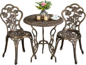 Yaheetech 3tlg. Bistro Set Balkonset Gartenset mit Stühlen, Zwei Sitzhocker Gartenmöbel im antiken Stil Aluguss Bronze