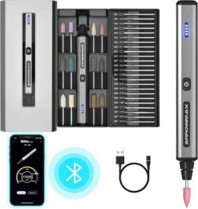 ARROWMAX kabelloser wiederaufladbarer elektrischer Gravurstift mit 36 Bits, Aluminiumgehäuse, Bluetooth, APP, kabellose magnetische Ladung, Diamantspitze-Ätzwerkzeug für Heimwerker, Gravur (SGS MINI)