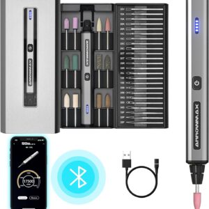 ARROWMAX kabelloser wiederaufladbarer elektrischer Gravurstift mit 36 Bits, Aluminiumgehäuse, Bluetooth, APP, kabellose magnetische Ladung, Diamantspitze-Ätzwerkzeug für Heimwerker, Gravur (SGS MINI)