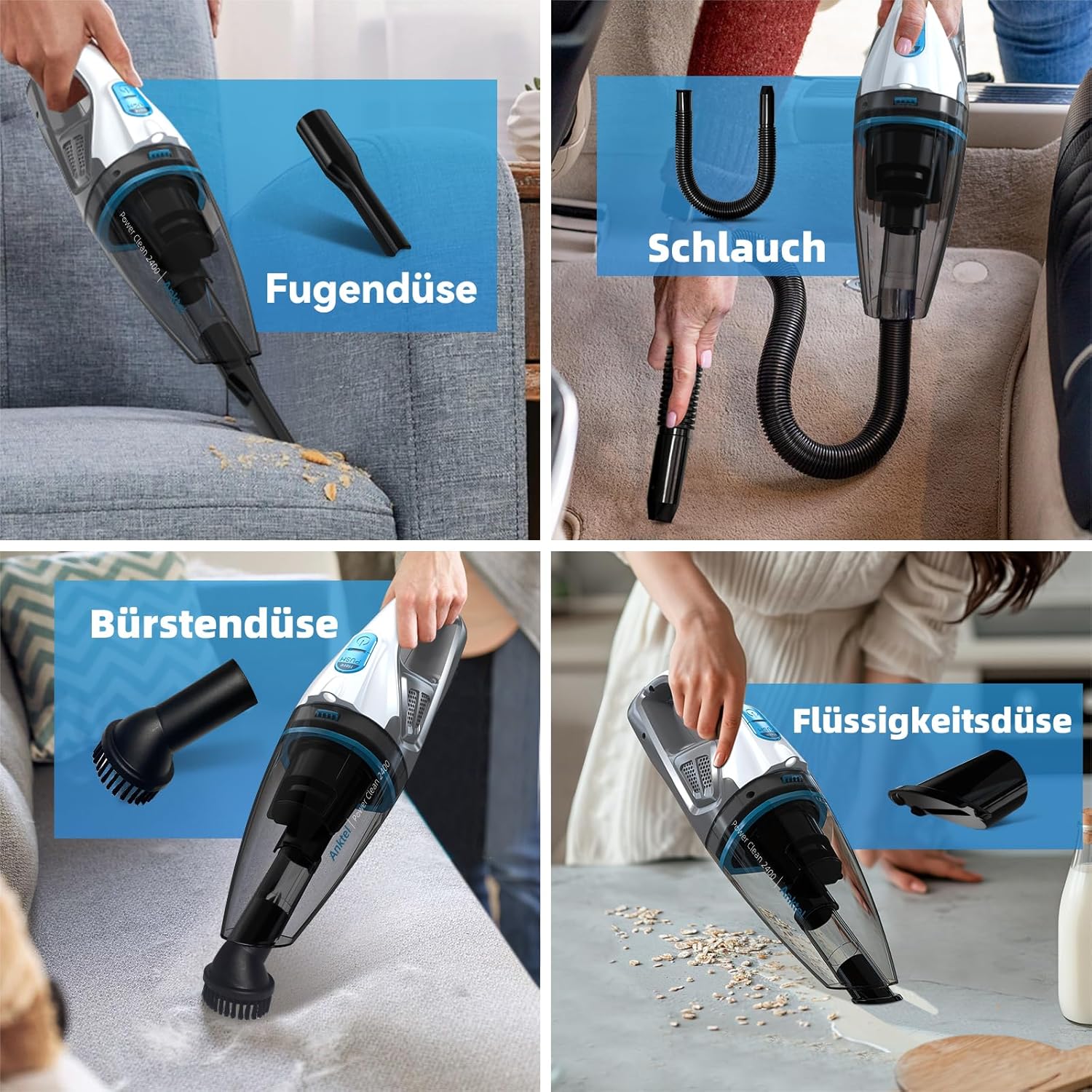 Handstaubsauger mit Ladestation& LED Beleuchtung -PowerClean 2400- Handstaubsauger Akku Kabellos Nass&Trocken Handsauger mit Waschbar HEPA-Filter Beutellos per Auto, Haus – Bild 4