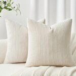 Topfinel Kissenbezug 40x40 creme Kordsamt 2er Set gestreiftes Muster Kissenbezüge Kissenhülle Dekokissen Sofakissen Couchkissen Dekokissen Zierkissenbezug Deko Kissenhüllen Wohnzimmer