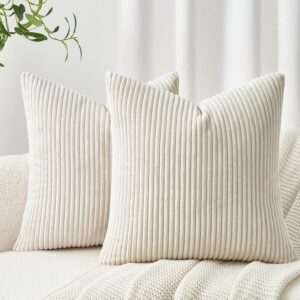 Topfinel Kissenbezug 40x40 creme Kordsamt 2er Set gestreiftes Muster Kissenbezüge Kissenhülle Dekokissen Sofakissen Couchkissen Dekokissen Zierkissenbezug Deko Kissenhüllen Wohnzimmer