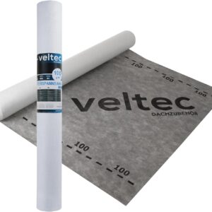 Parotec_Veltec 3-lagige Unterspannbahn 100g–200g/m² Diffusionsoffene Dachfolie W1 wasserdicht Sd 0,03–0,04 m Reißfest & UV-beständig 10m 25m 50m Unterdeckbahn für Steildach (100g - 37,5m²=25m x 1,5m)