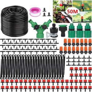 50m Garten BewässerungsSystem, 200 Pcs Garten Bewässerung Kit, Automatik Tröpfchenbewässerung Gartenbewässerung Misting Kühlsystem für Landschaft, Flower Bed und Terrasse Pflanzen