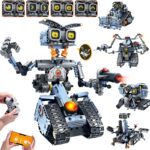 Technik Roboter Bausatz für Kinder mit LED Augen, 5-in-1 App Fernbedienung Roboticset Baustein RC Bulldozer/Panzer/Engineering Spielzeug Geschenk für Jungen Mädchen Teens 8+ Jahre (699 Stück)