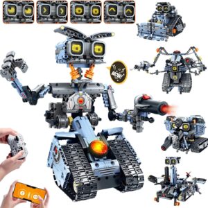 Technik Roboter Bausatz für Kinder mit LED Augen, 5-in-1 App Fernbedienung Roboticset Baustein RC Bulldozer/Panzer/Engineering Spielzeug Geschenk für Jungen Mädchen Teens 8+ Jahre (699 Stück)
