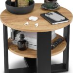 defiPad Couchtisch rund Eiche Ø53 cm - Kleiner Beistelltisch mit Ablage - 2 Ebenen, runder moderner Kaffeetisch im Industrial Design - Hergestellt in der EU