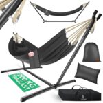 KESSER® Hängematte Lake mit Gestell, Doppel für 2 Personen, 200kg Belastbarkeit, Indoor & Outdoor, XXL Hängesessel, Garten, Pool, Balkon, Terrasse, Inkl. Kissen, Beutel & Tasche, Anthrazit