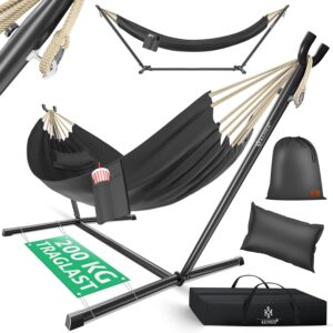 KESSER® Hängematte Lake mit Gestell, Doppel für 2 Personen, 200kg Belastbarkeit, Indoor & Outdoor, XXL Hängesessel, Garten, Pool, Balkon, Terrasse, Inkl. Kissen, Beutel & Tasche, Anthrazit