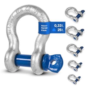 Schäkel geschweift mit Augbolzen – 3,25t Tragkraft – 2 Stk – Stahl feuerverzinkt, korrosionsbeständig – Bolzen Ø 19mm – zertifiziert & hochbelastbar – Größe & Menge wählbar – 0,33t bis 25t (3,25t,2x)