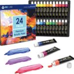 INK LAB Acrylfarben Set 24 x 12 ml, Kompakte Acrylfarbe, Wasserdichte lichtbeständige acrylic paints, Schnelltrocknend mit hoher Pigmentierung für Papier, Leinwand, Ideal für Anfänger und Profis