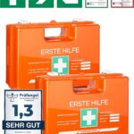 2x Erste Hilfe Kasten mit Inhalt nach neuer DIN 13157:2021 I Verbandskasten inkl. praktischer Wandhalterung, 5x Aufkleber & Plombe I Erste Hilfe Koffer für Betriebe, Einrichtungen & Zuhause