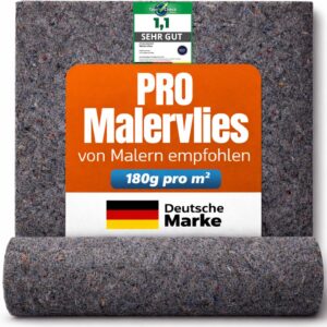 STAHLMANN® Malervlies [1 x 50 m] – Abdeckvlies & Abdeckfolie [180g pro qm2] für Malerarbeiten – rutschfest & saugstark – Bodenabdeckung für Renovierung, Umzug - Malerrolle (1)