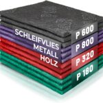 S&R Schleifvlies-Pads – 12er Set Schleifvliesmatten, Schleiffleece für Metall, Holz, Stahl & Edelstahl, Schleif-Fleece zum Schleifen & Polieren, Körnung P180-P320-P600-P800