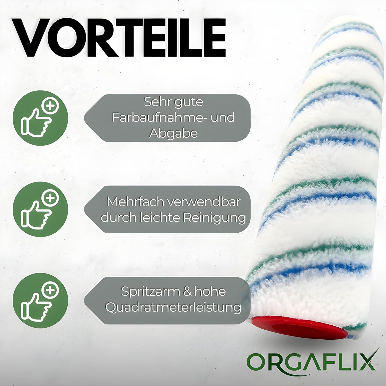 Profi Farbwalze 25cm - 2 Stück - Ideale Farbaufnahme und Abgabe - Florhöhe ca. 9mm, Kern 48mm, Farbroller Wandfarbe, Malerrolle groß, Farbrolle, Malerwalze, Maler-Zubehör, Maler-Set – Bild 5