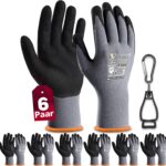 6 Paar Arbeitshandschuhe mit grip herren, mit Rutschfeste Nitril-Beschichtung Mechaniker Handschuhe, Montagehandschuhe mit optimaler Griffigkeit & feinem Tastgefühl, gartenhandschuhe damen, Größe 8/M
